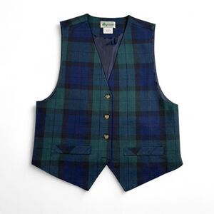 Vintage Green Blue Plaid Vest Women’s Small - 100% Cotton - Button Front Preppy